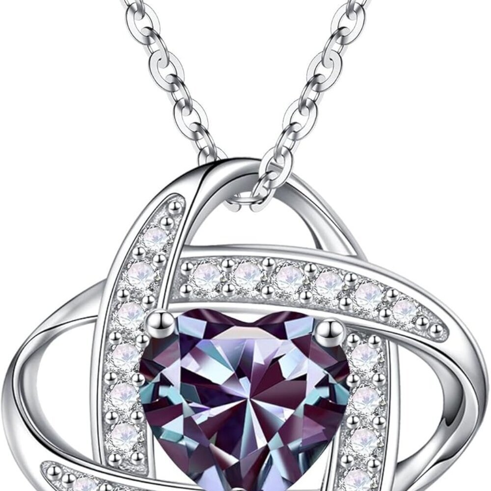 925 Sterling Silver Love Knot Birthstone Necklace, Natural or Created Gemstone,